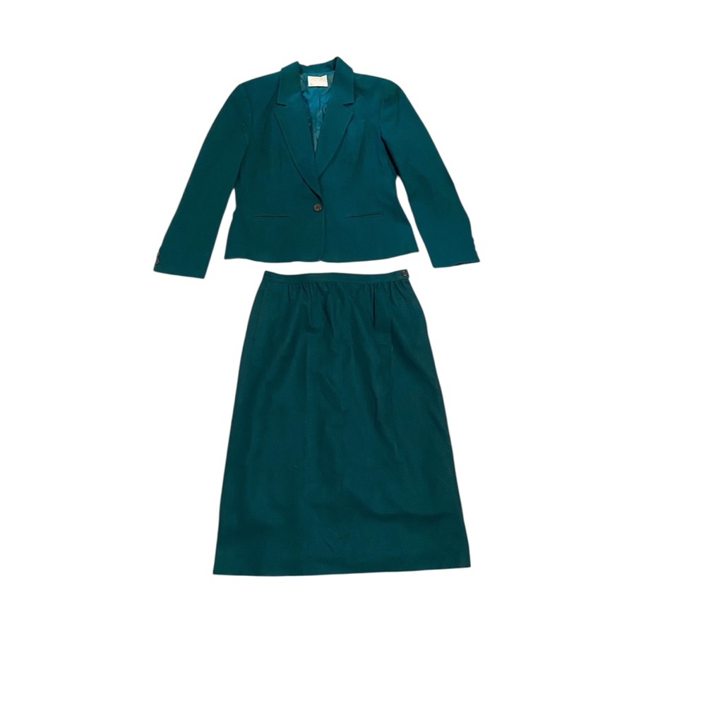 Pendleton Teal Wool Suit Pencil Skirt and Blazer Size Medium